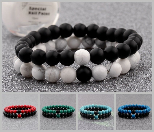 Natural stone couple distance bracelet